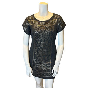 Monsoon Charcoal Knit Dress with Angora & Gold Sequin Motif, M (NWT)